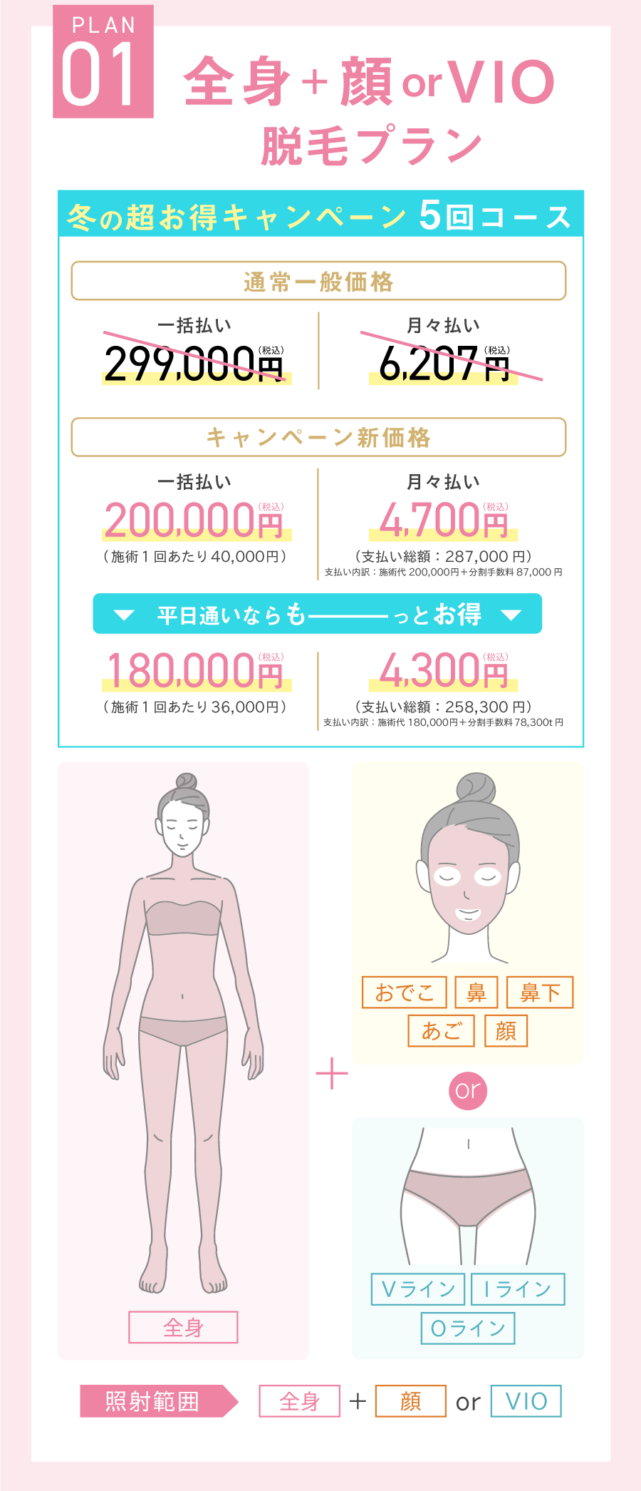 全身+顔orVIO脱毛プラン